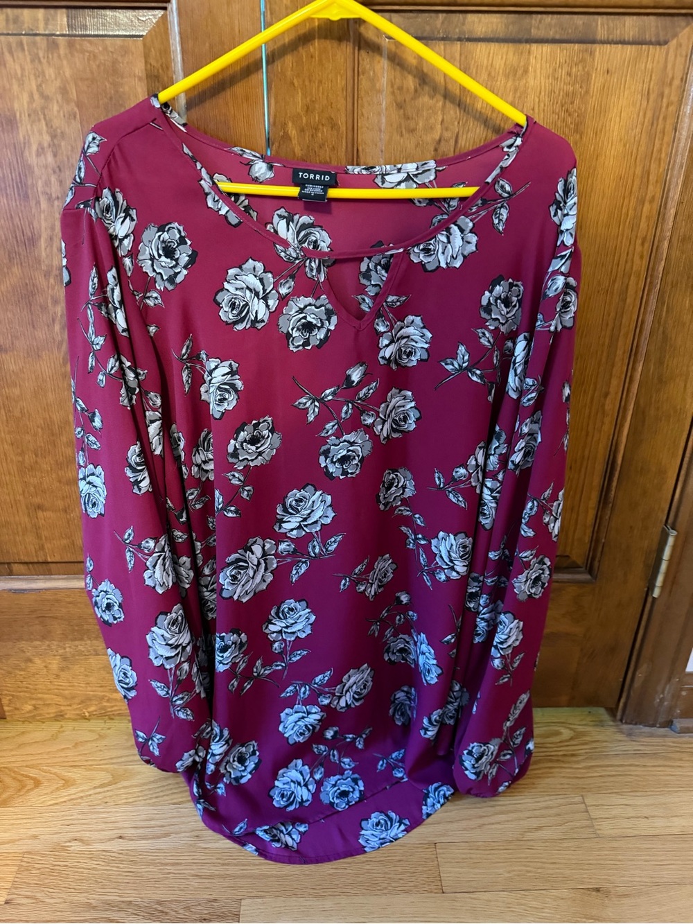 torrid Burgundy Floral Long Sleeve Scoop Neck Top